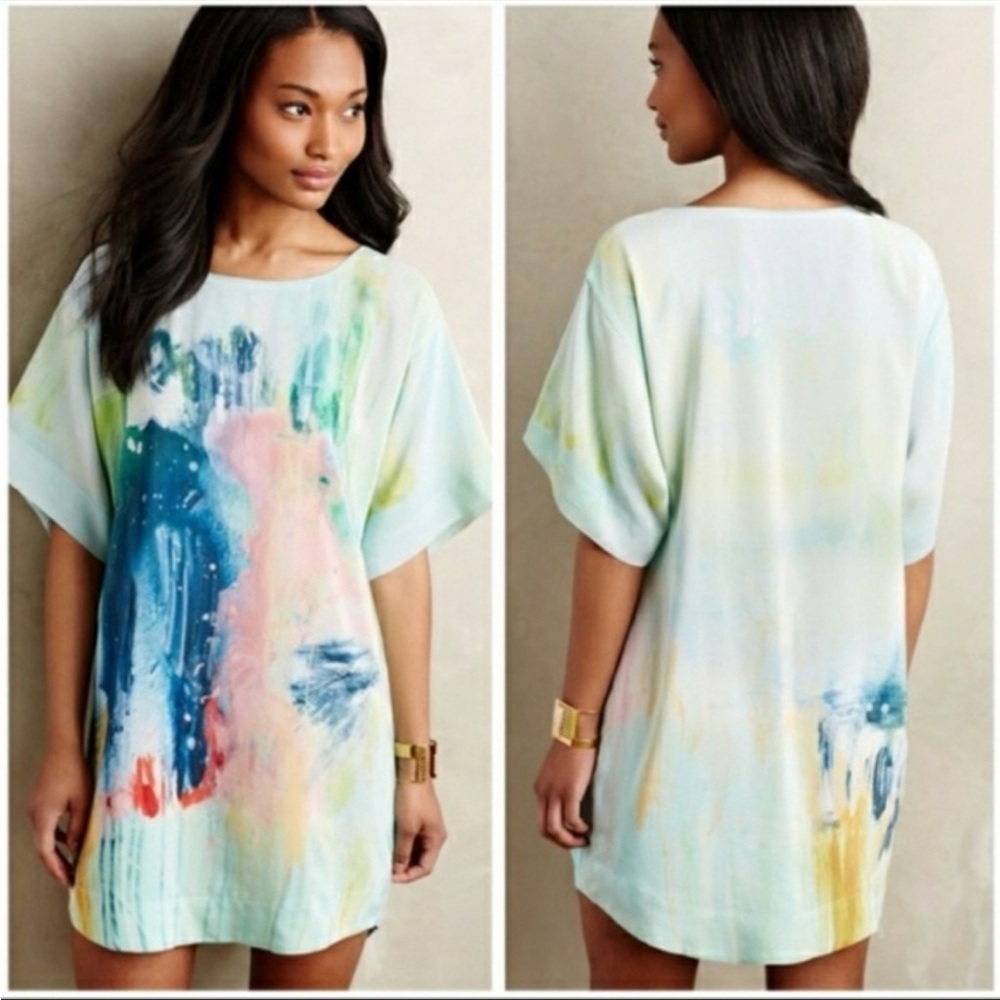 Anthro Maeve silk watercolor dress tunic small